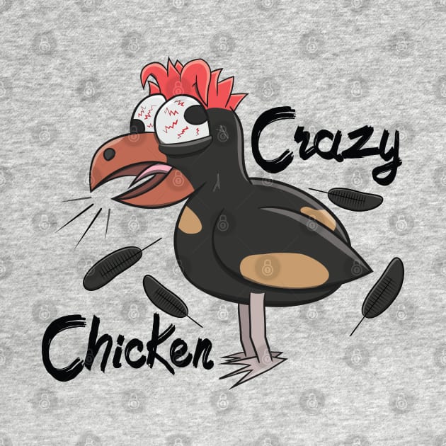 Crazy Shocked Farm Chicken Funny Cartoon Black by Dad n Son Designs